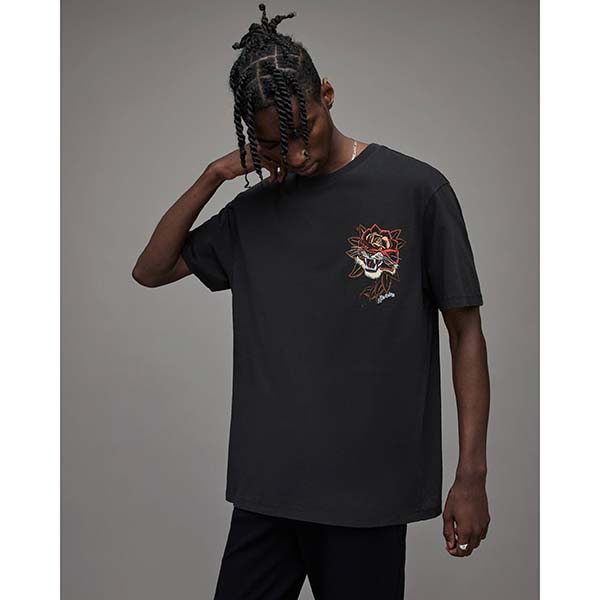 Allsaints Australia Mens Tiger Rose Crew T-Shirt Black AU81-091